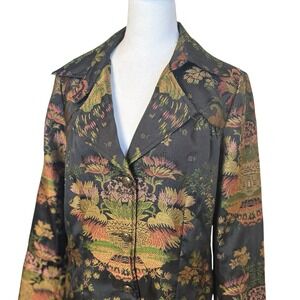 Cabi Women's Chinoiserie Jacquard Asian Tapestry Button Jacket Blazer Large